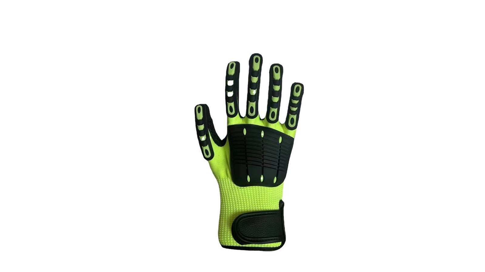 Hi-visibility impact glove with green TPR back-of-hand guards