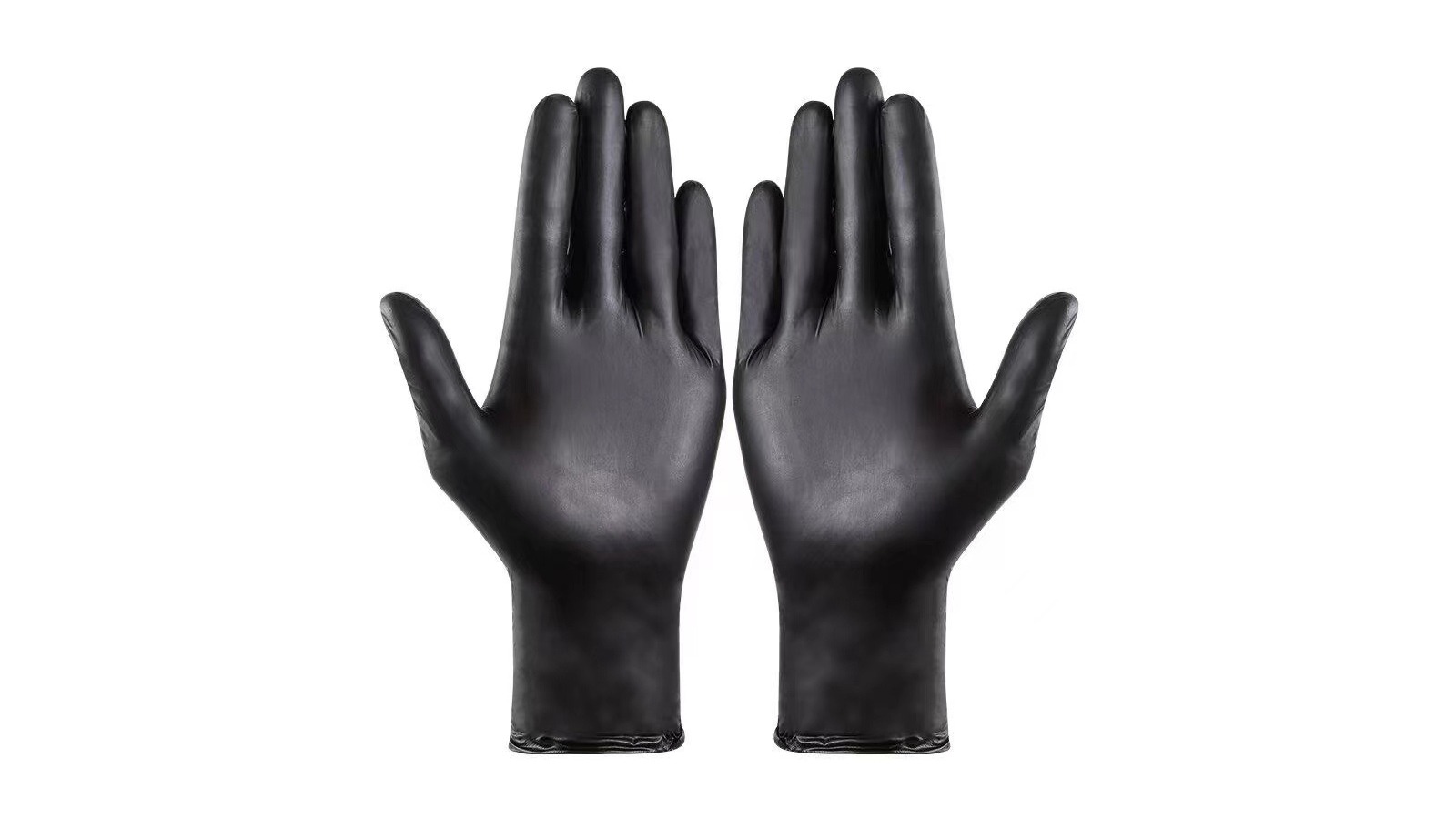Pair of black nitrile-coated mechanic gloves, palms facing forward