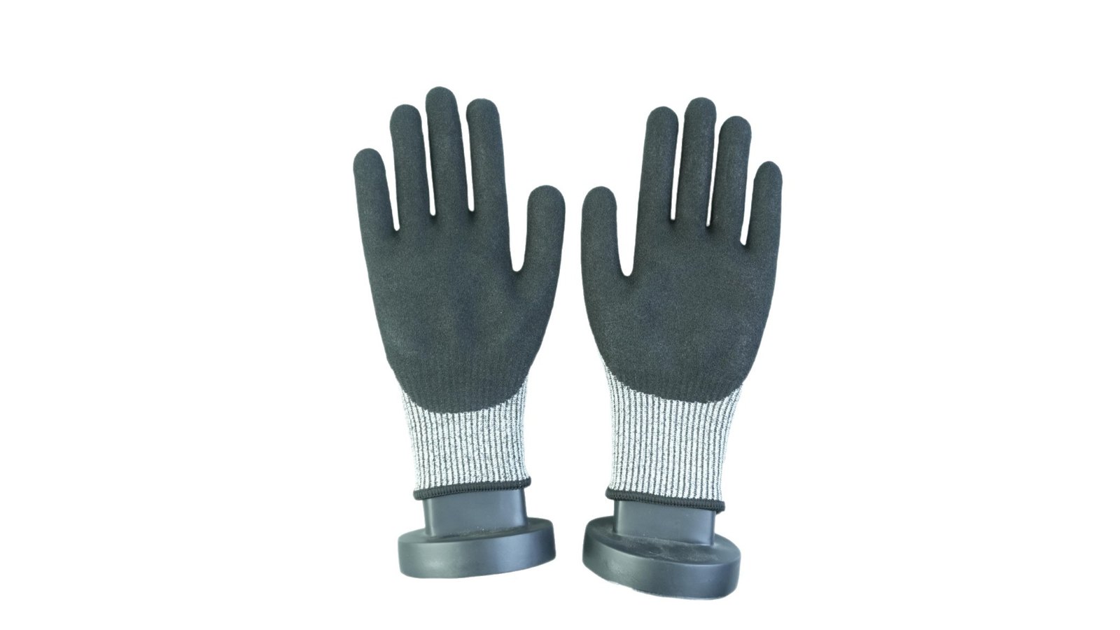 Grey HPPE gloves with black sandy nitrile palms