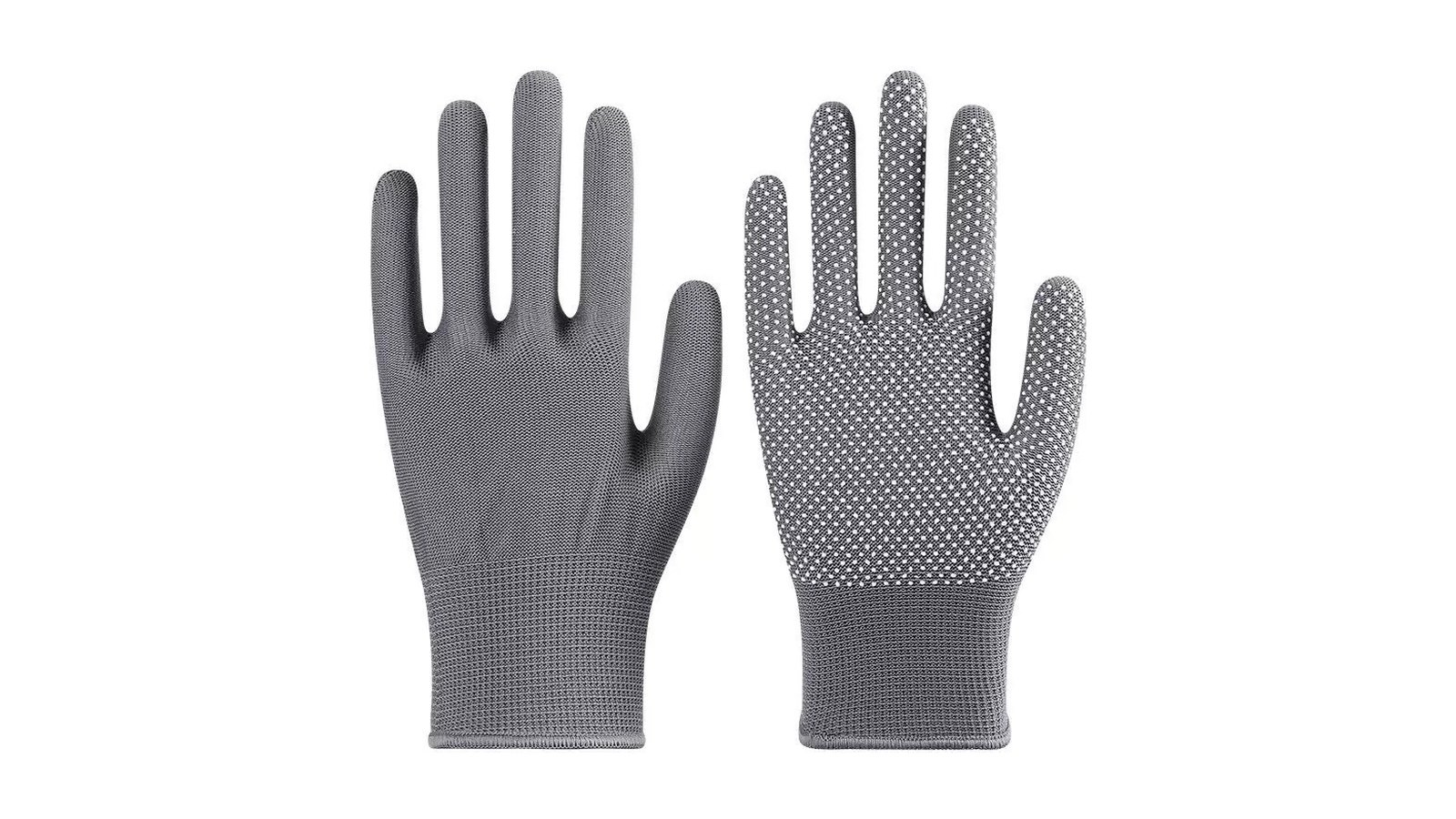 Grey nylon gloves with PVC point-dot palms
