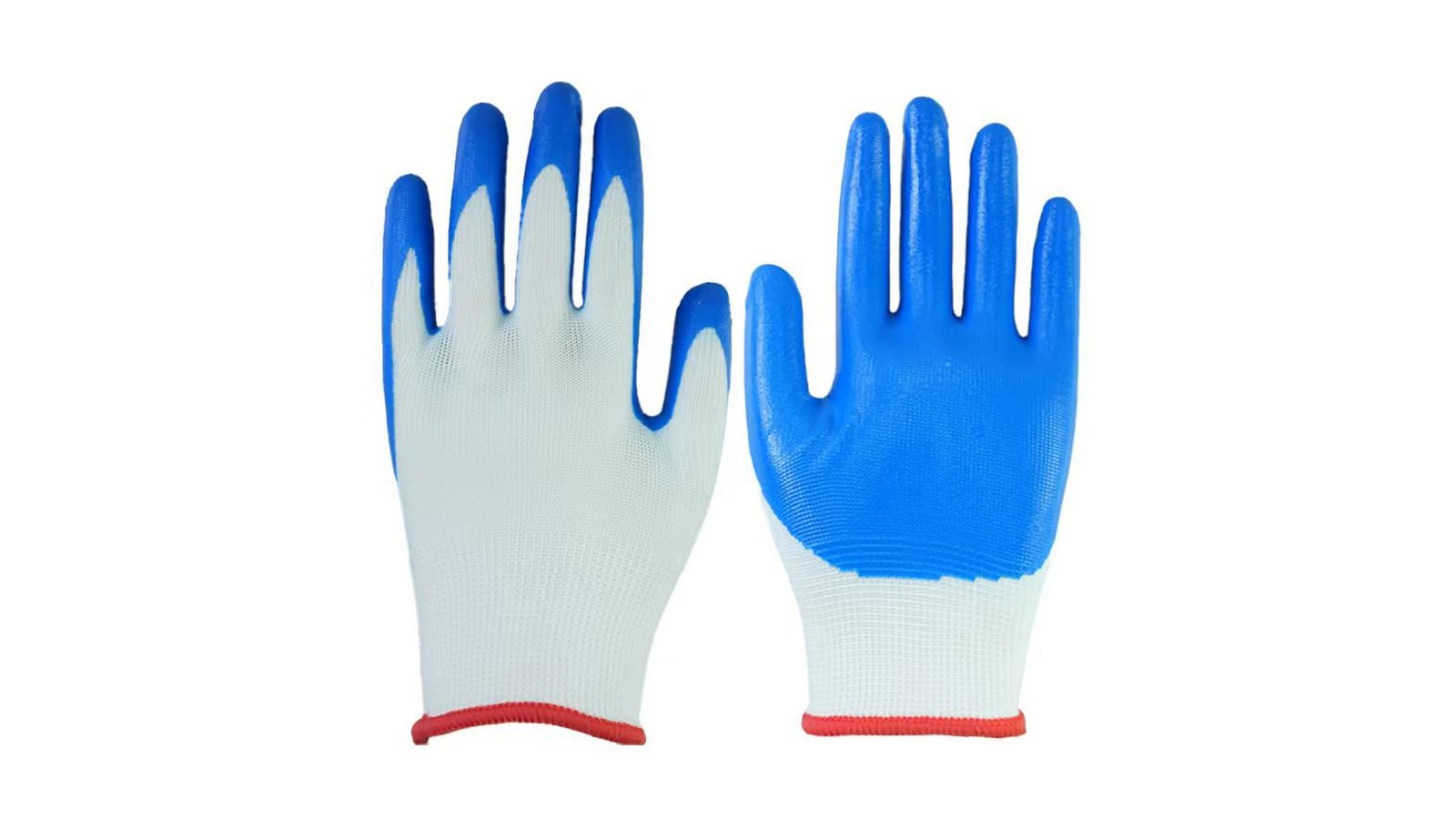Blue-dipped work gloves with white knitted backs